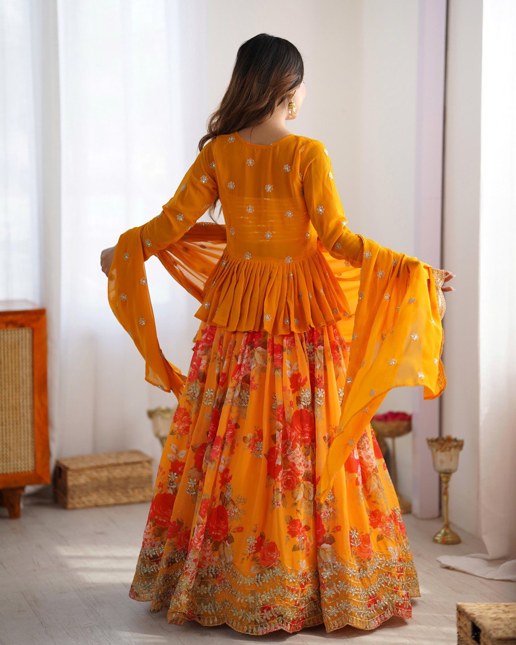 Orange Lehenga Choli with Koti