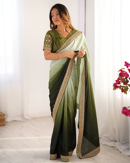 Thread and Sequence Work Chinon Silk Saree
