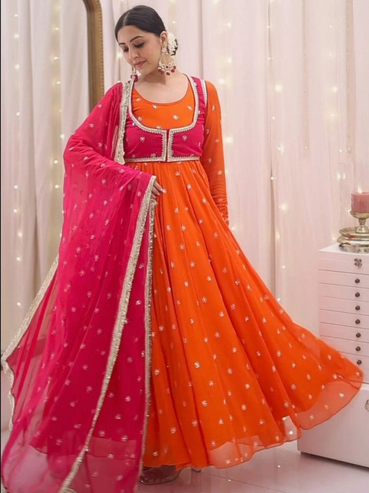 Heavy Georgette Suit with Koti Pant & Dupatta