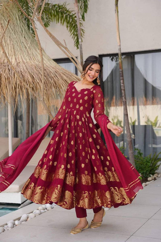 Anarkali Suit Set With Pant & Dupatta