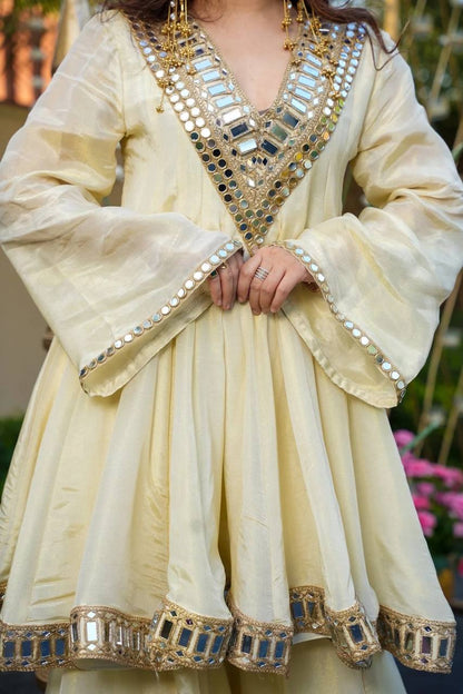 Real Mirror work Top and Palazzo with Dupatta