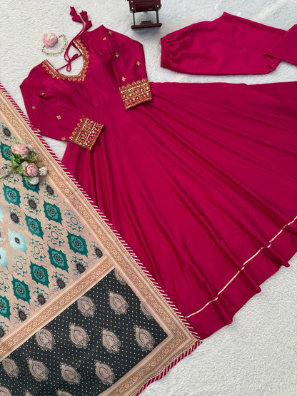 Chinon Anarkali Suit Thread with Sequence work