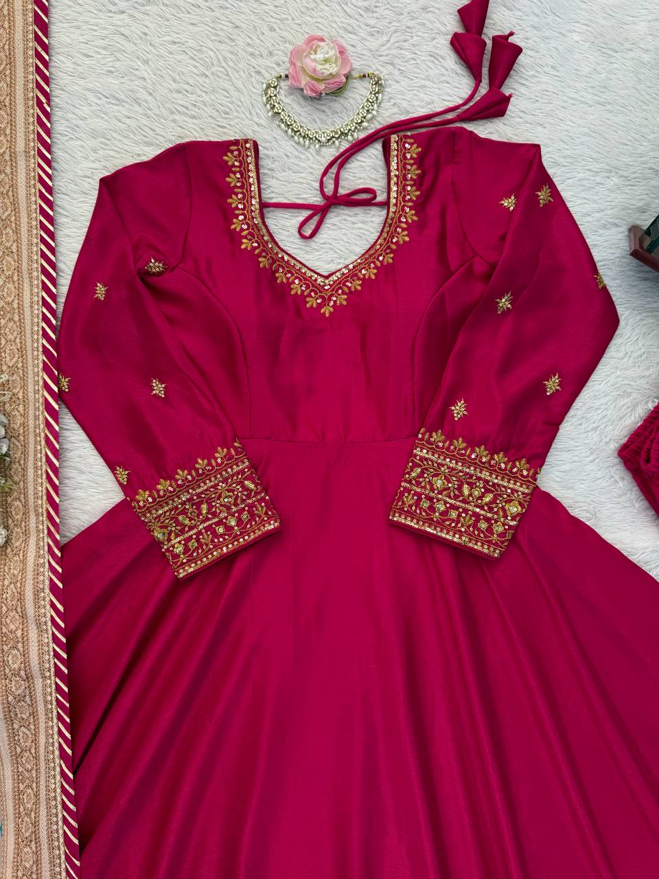 Chinon Anarkali Suit Thread with Sequence work