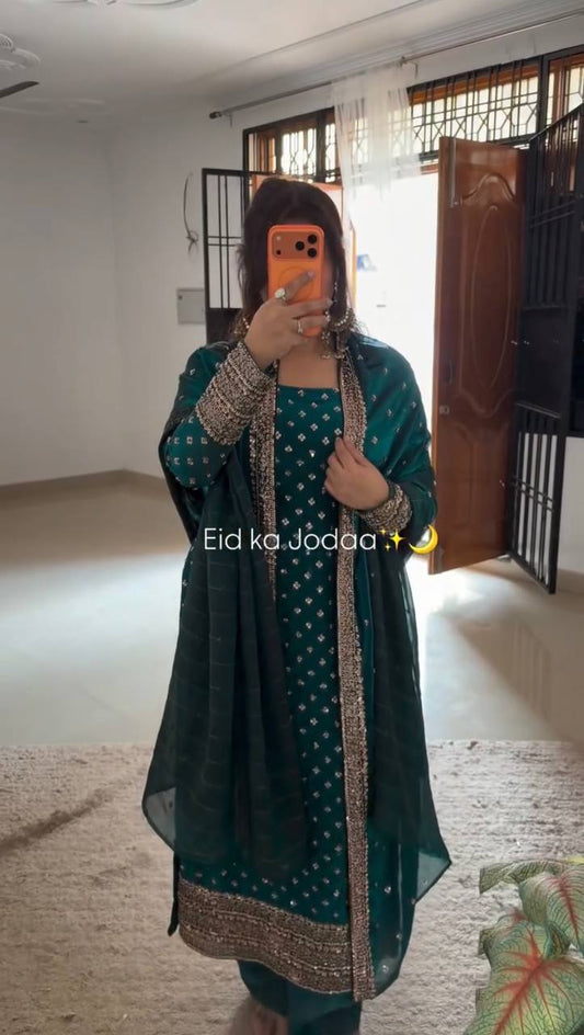 Festive Ready Fancy Silk Thread & Sequence Work Ethnic Set