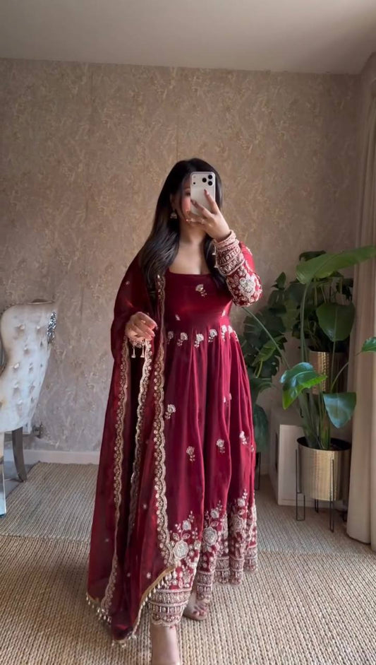 Maroon Fandy Anarkali Suit