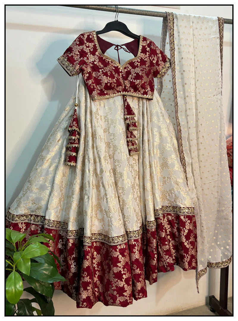 Presenting Festival Special White and maroon Lehenga set