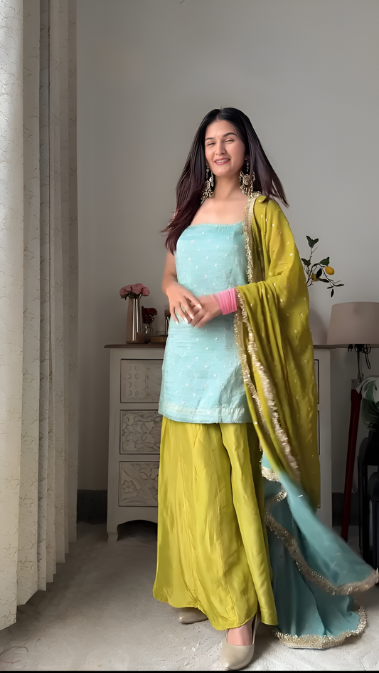 Embroidered silk based Sharara Set
