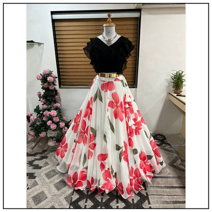 Designer Floral Print Black With White Color Lehenga Choli